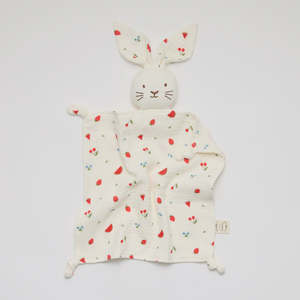 Over The Dandelions - Organic Muslin Bunny Lovey With Sweet Pickings Print