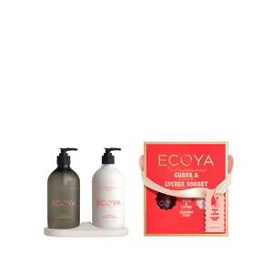 Christmas: Ecoya Holiday Collection Wash & Lotion With Ceramic Tray Gift Set - Guava & Lychee Sorbet