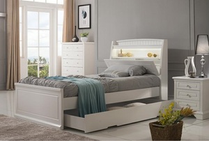 Products: Alicia Bed with Storage Headboard and LED Lights King Single - Windmill Kids Furniture