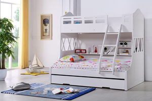 Products: Snow Bunk Bed with Single Trundle - Windmill Kids Furniture