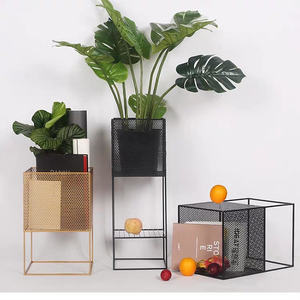 Contemporary Metal Perforated Pot Tall Stand – Black - Urban Roots