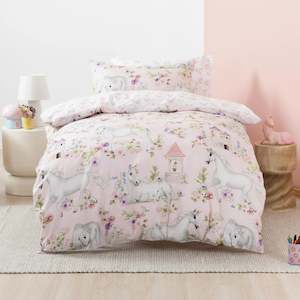 SQUIGGLES Unicorn Blossom Duvet Cover Set, Blush, NZ Double