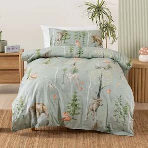 Squiggles: SQUIGGLES Into The Forest Duvet Cover Set, Sage, NZ Single