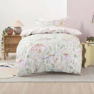 SQUIGGLES Dino Garden Duvet Cover Set, Cream, NZ Single