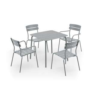 Wellmax Verano Outdoor Aluminium Square Dining Table Set with 2 Armchairs + 2 Chairs, Grey