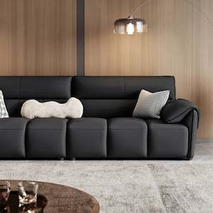 Linspire Plume Leather 3.5-Seater Sofa with Ottoman, Black