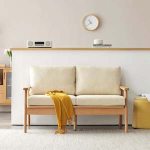 2 Seater Sofas: Solidwood Seattle 2-Seater Sofa, 137x80CM, Beige & Natural Wood