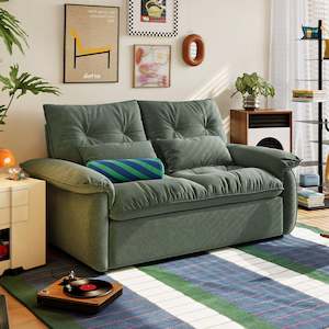 Linspire Rilla 2-Seater Sofa Bed, Velvet-Like Fabric, Charcoal Green
