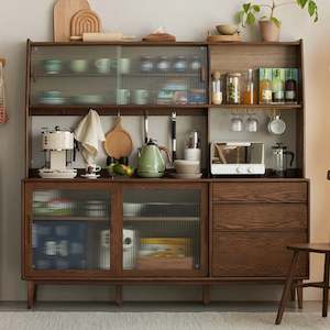 Kitchen And Dining Room: Solidwood Bailey Sideboard, 180x40x169CM, Dark Wood