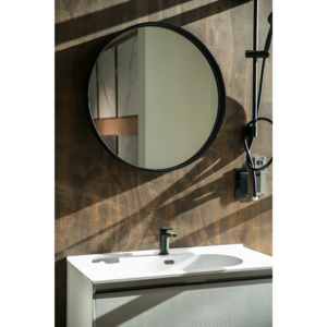 Aruvo Cstone Round Composite Stone Bathroom Mirror Black 85cm
