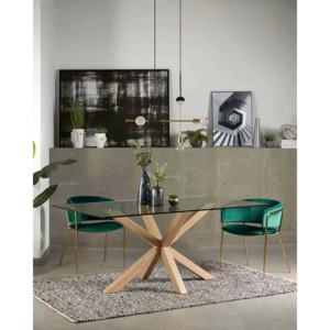 Kave Home Argo Dining Table with Glass Top, Transparent, Natural Wood