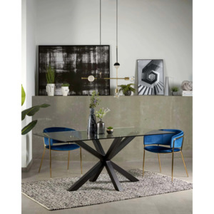 Kave Home Argo Dining Table with Glass Top, Transparent, Black