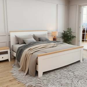 Loft Hampton Bed Frame, Creamy White, Natural Wood