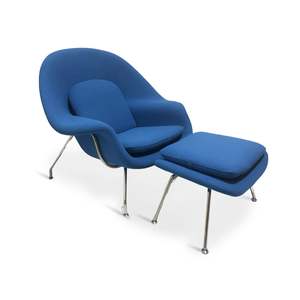 MODE Eero Saarinen Womb Chair with Ottoman Replica, Blue