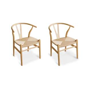 Mode: MODE Hans Wegner Wishbone Dining Chair CH24 Replica, Natural Wood, Set of 2