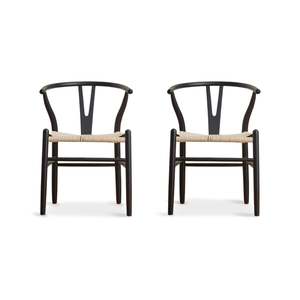MODE Hans Wegner Wishbone Dining Chair CH24 Replica, Black, Set of 2