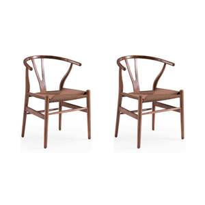 MODE Hans Wegner Wishbone Dining Chair CH24 Replica, Dark Wood, Set of 2