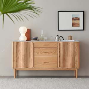 Solidwood Santa Rosa Sideboard with Sintered Stone Top, 150x42x81cm, Natural Wood