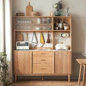 Solidwood Santa Rosa Sideboard with Sintered Stone Top & Hutch, 150x42x172cm, Natural Wood
