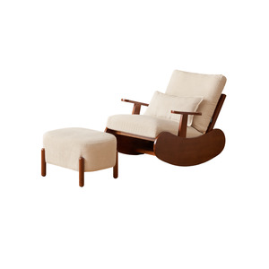 Solidwood Bluro Corduroy Rocking Chair and Ottoman Set, Neutral White