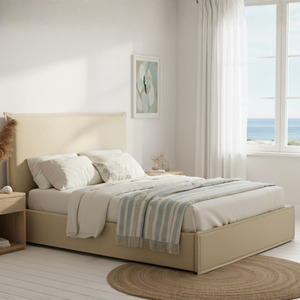 MODE Lina Fabric Gas Lift Bed Frame with Storage, Beige