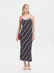Tiny Stripe Strappy Dress | Navy | Nice Things