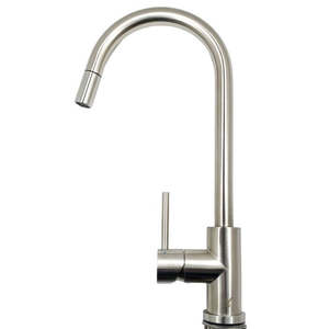 Kitchen Taps: Premium Luxury Gooseneck Kitchen Pull Out Commercial Mixer Single Handle 360 Degree Rotation - Brushed Stainless Steel / Silver