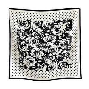 Midnight Petals Pure Mulberry Silk Square Scarf Bandana