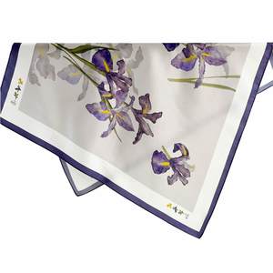 Watercolor Iris Pure Mulberry Silk Long Scarf Silk Twilly