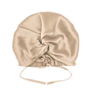Silk Sleep Caps: Double-Lined Adjustable Women Silk Hair Bonnet Mulberry Silk Turban Night Hair Care Hair Wrap - Champagne