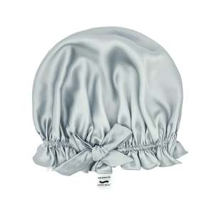 Double Layer Women Silk Sleep Cap Hair Bonnet 100% Mulberry Silk - Silver - Medium to Large