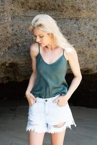 Silk Slips: Bias-cut 100% Mulberry Silk Camisole - Urban Green
