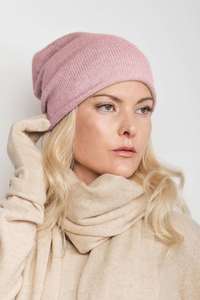Cashmere Unisex Roll-Edge Beanie - Dusty Rose