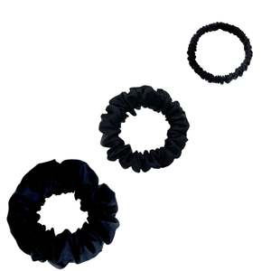 Silk Wellness Pamper Your Hair Skin: Silk Scrunchies Trio - Black - Mini, Small, Medium