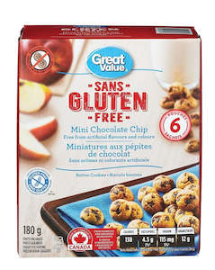 Baked Goods: Great Value Mini Chocolate Chip Button Cookies Gluten Free 180g