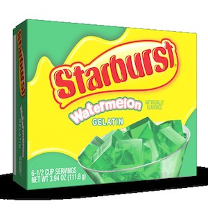 Meals: Starburst Gelatin mix Watermelon