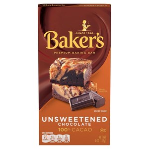 Bakers Unsweetened Chocolate Premium Baking Bar 4oz/113g
