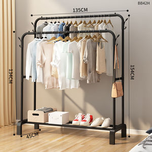 Freestanding Hanger Double Rods Multi-Functional Bedroom Clothing Rack Black 135 cm