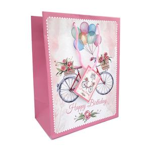 Bags: Gift Bag M HB'day Bike 17.8x23x10.2