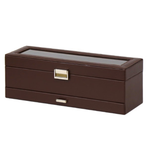 Jewellery Trinket Boxes: Watch Box Brown PVC Leather 6 Watch