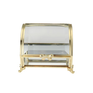 Jewellery Trinket Boxes: Glass Jewellery box Gold Curved with Clear Glass (6 x 10 x 7.7 cm)