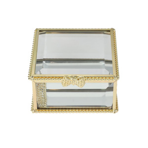 Glass Jewellery box Gold with Clear Glass (5.5 x 8.5 x 8.5 cm)