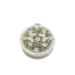 Jewellery Trinket Boxes: Trinket Box Round with Butterfly & Flowers