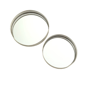 Coasters Trivets Mirror Trays: Trays Set of 2 - Round Silver