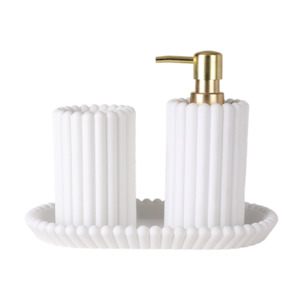 Bathroom: Bathroom Set of 3 - White Textured includes Cup, Tray & Soap Dispenser