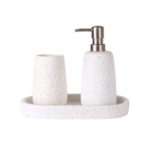 Bathroom Set of 3 - White includes Cup, Tray & Soap Dispenser (Heavy)