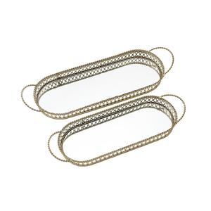 Coasters Trivets Mirror Trays: Trays Set of 2 -  Oblong Gold Oct 26