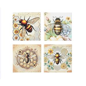 Homewares: Coasters x 4 - Bee Square Matt - Oct 26