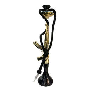 Hookah And Accessories: Gold AK47 Gun Hookah with Hose and Black Bowl