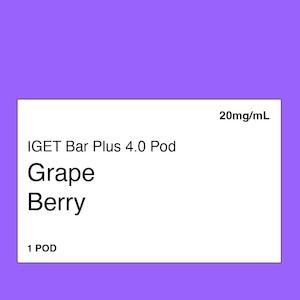 Iget Bar Plus 6000 Puff Kit: IGET Bar Plus 4.0 Grape Berry